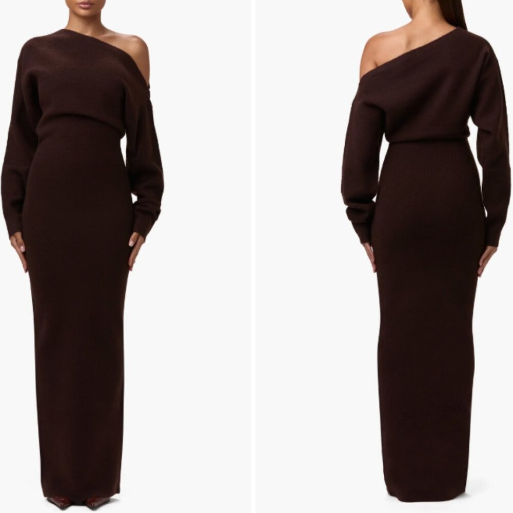 Naked Wardrobe Knit Off-Shoulder Sweater Maxi Dress